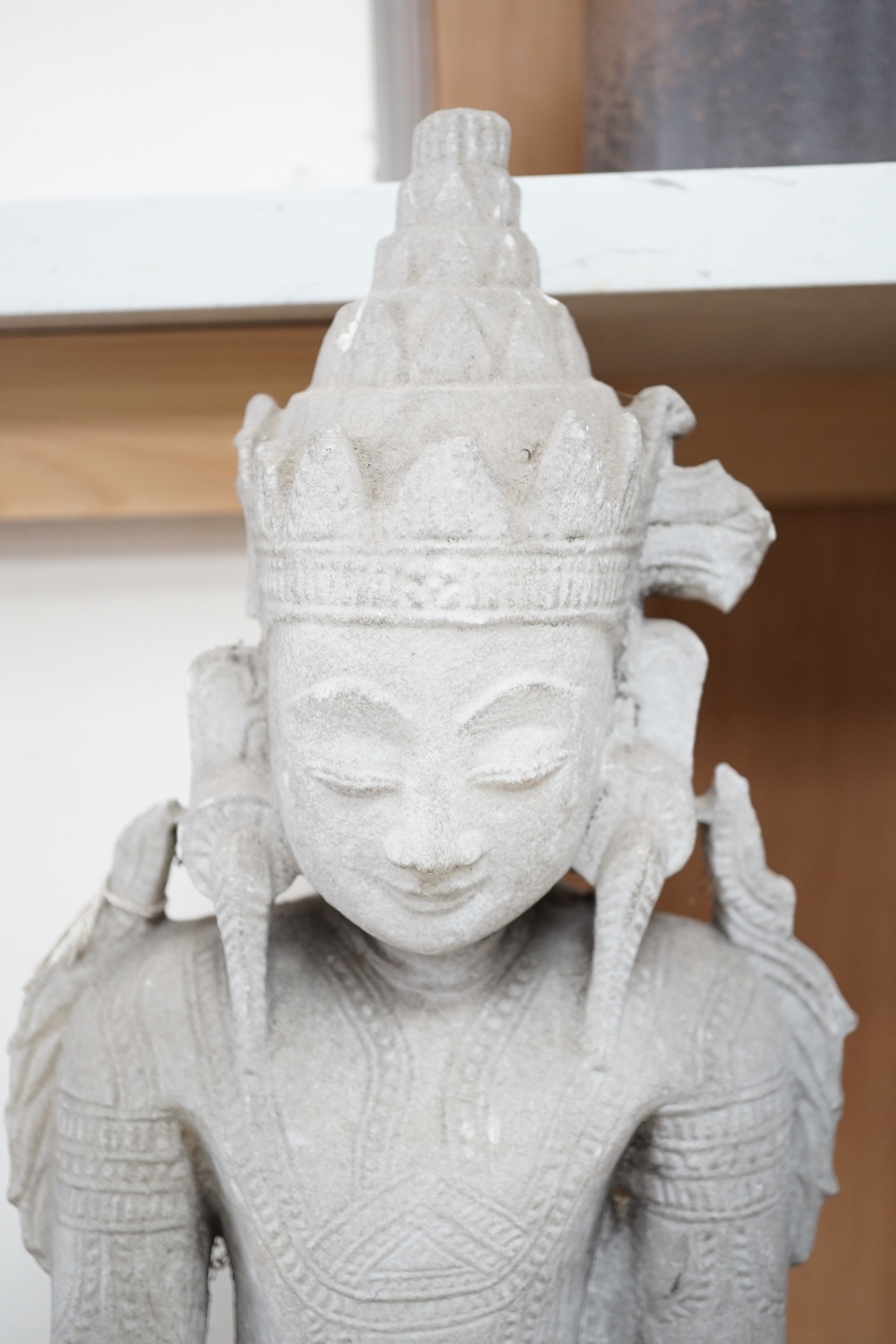 A Burmese carved alabaster figure of Buddha, 48cm tall